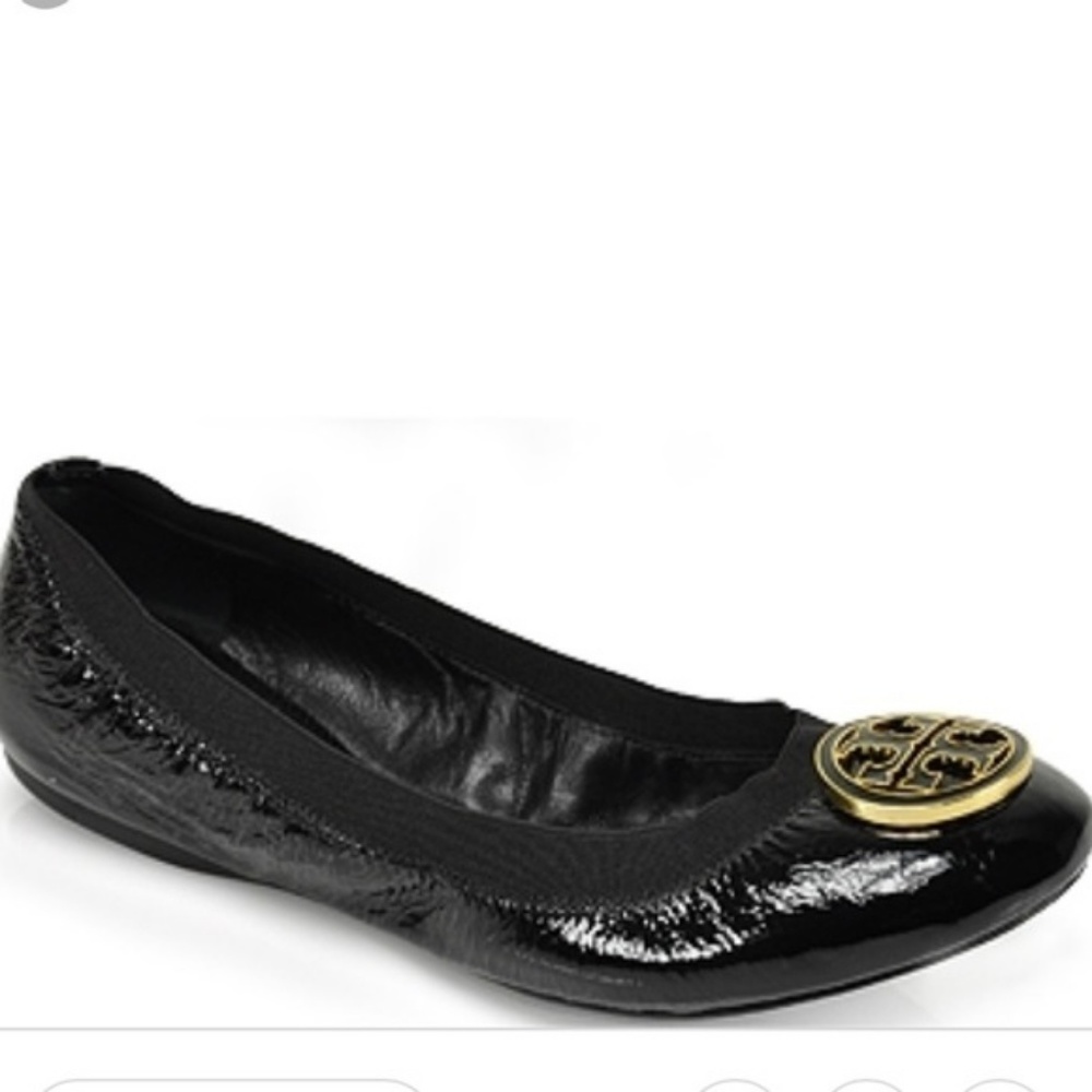 Tory Burch Black Flats with Gold Emblem